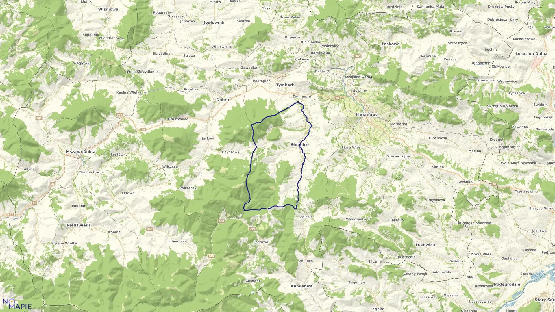 Mapa obrębu Słopnice Królewskie w gminie Słopnice