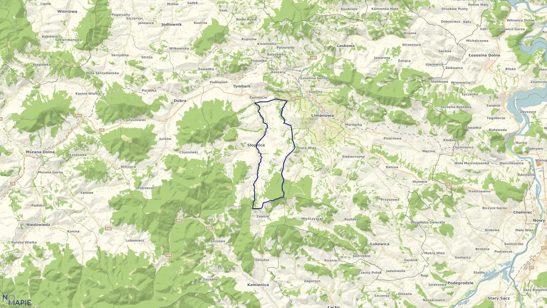 Mapa obrębu Słopnice Szlacheckie w gminie Słopnice